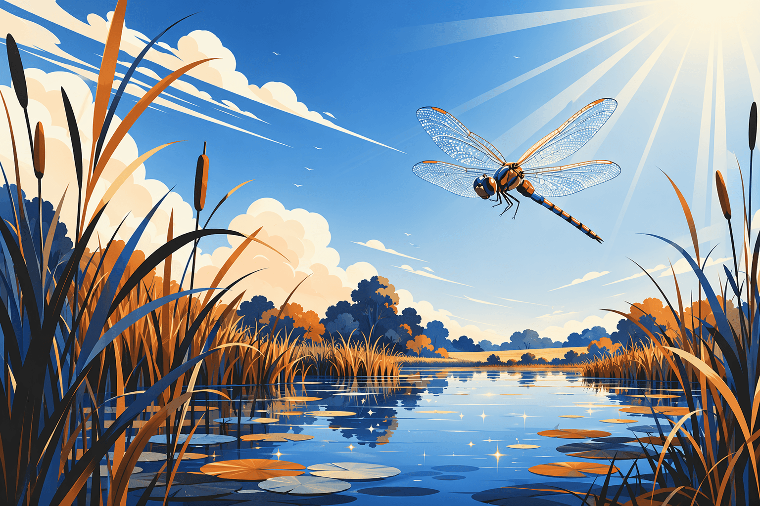 Dragonfly Nature Scene - illustration, Jake Team LLC