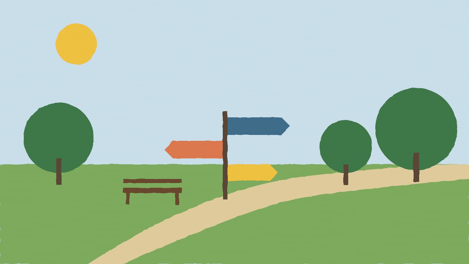 Park trail with wayfinding signs - illustration, Jake Team LLC