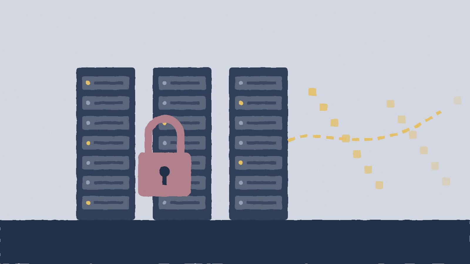 Locked server and data stream - illustration, Jake Team LLC