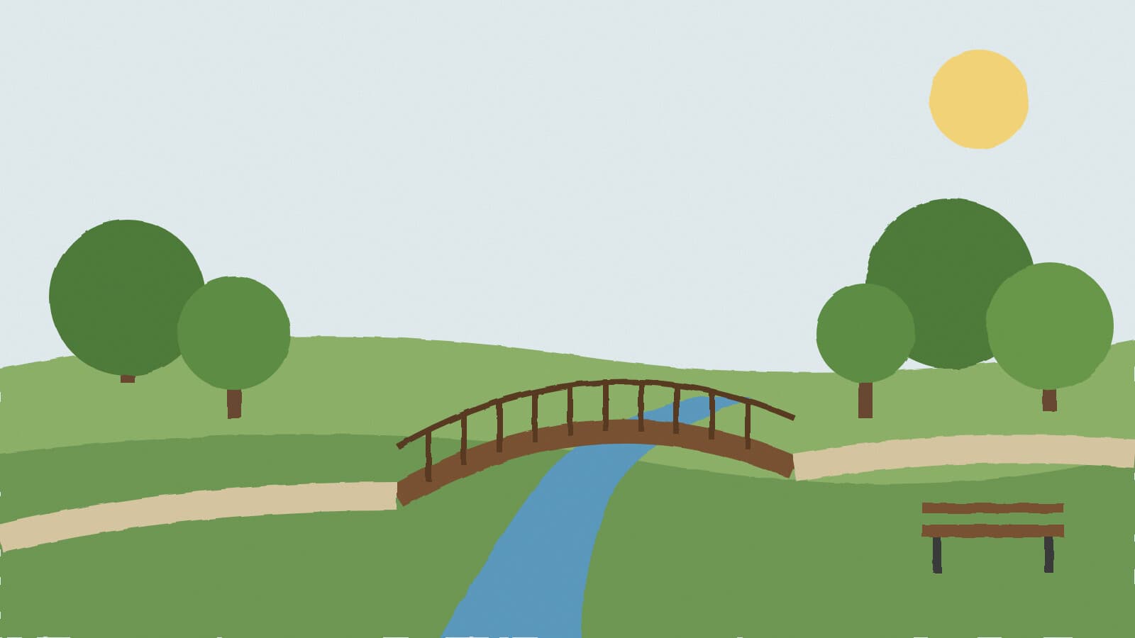 Footbridge over a park creek - illustration, Jake Team LLC