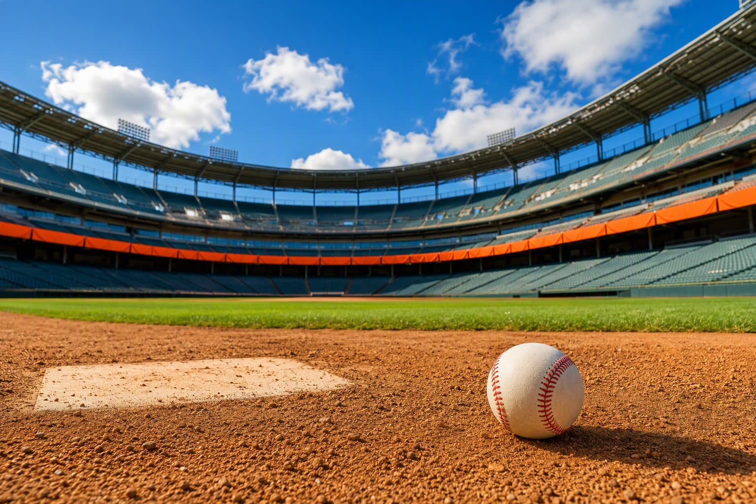 Empty Sunlit Baseball Stadium - illustration, Jake Team LLC